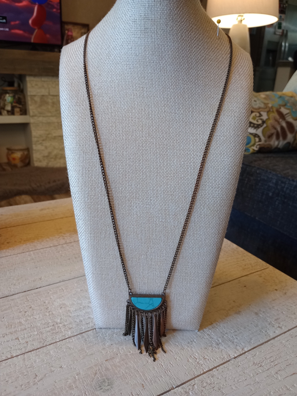 Paparazzi Turquoise Fringe Pendant Necklace - Women Jewelry